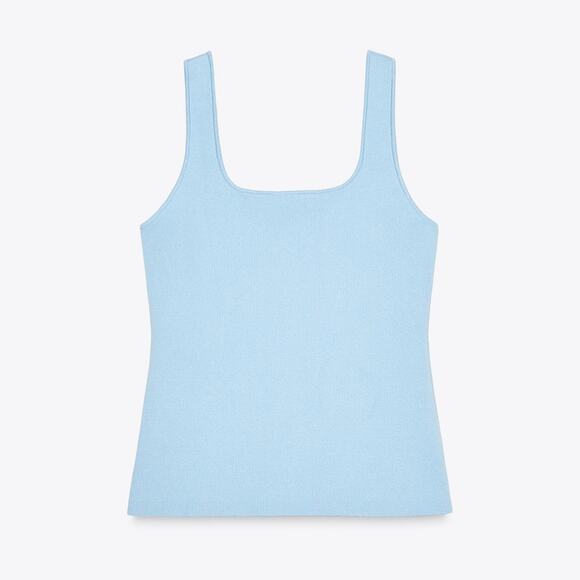 NWOT Zara Knit Corset Tank Top Light Blue Silver Button Front Size Small Pastel - Picture 7 of 15